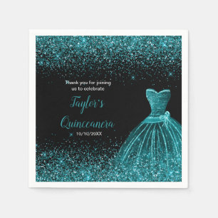 Quinceanera Blue Teal Faux Glitter Napkin