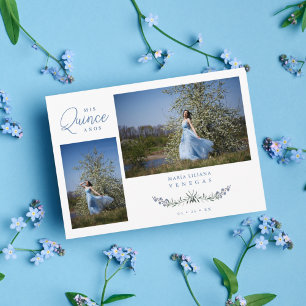 Quinceañera Blue Trendy Branches Español 2 Photos Invitation