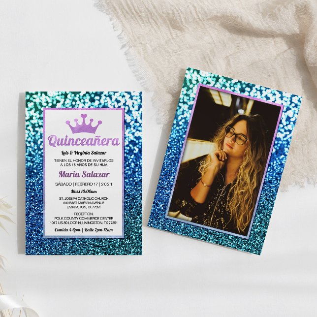 Quinceanera Blue Turquoise Glam Invitation (Creator Uploaded)