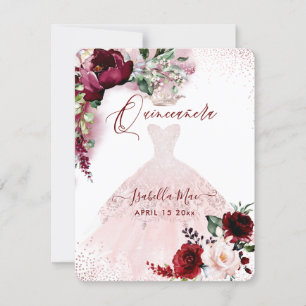 Quinceanera Blush Burgundy Watercolor Flowers Invi Invitation