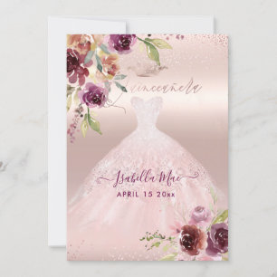 Quinceanera Blush Burgundy Watercolor Flowers Invitation