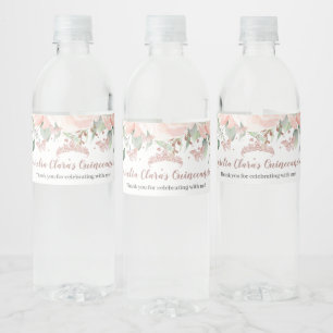 Quinceañera Blush Floral Rose Gold Butterflies  Water Bottle Label