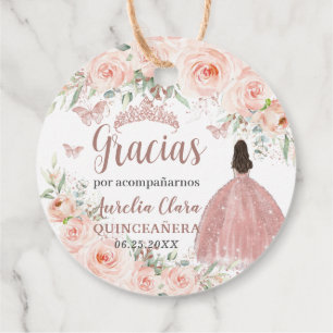 Quinceanera Blush Floral Rose Gold Princess Dress Favour Tags