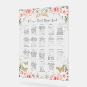 Quinceañera Blush Floral Sage Green Seating Seat Acrylic Sign