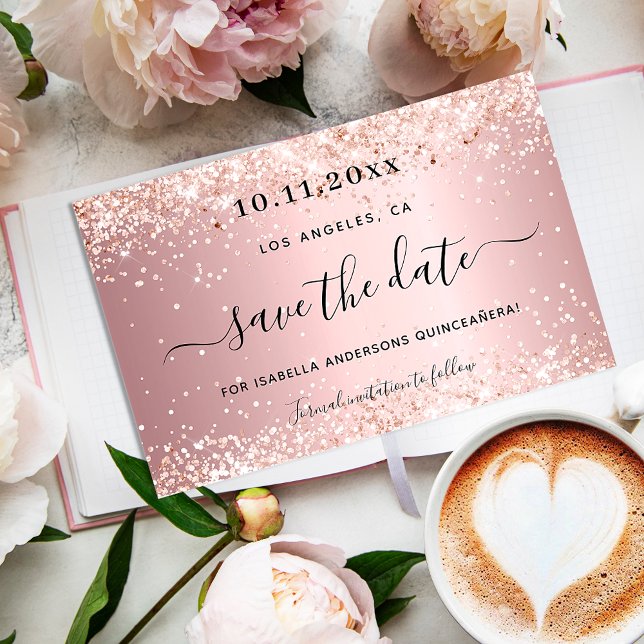 Quinceañera blush pink budget save the date card (Creator Uploaded)