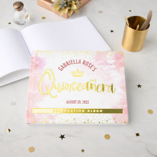 Quinceañera Blush Pink Crown Script Real Gold Foil Guest Book