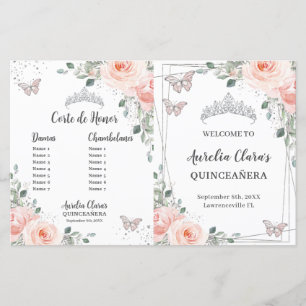 Quinceañera Blush Pink Floral Butterflies Program