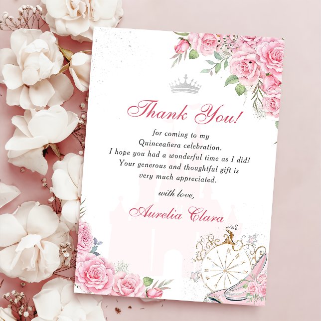 Quinceanera Blush Pink Floral Crown Thank You Card (Creator Uploaded)