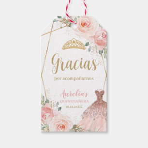 Quinceañera Blush Pink Floral Dress Birthday Favou Gift Tags