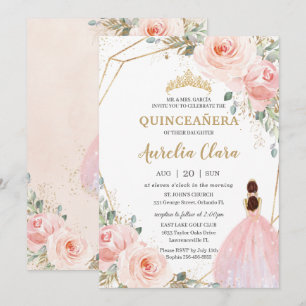Quinceañera Blush Pink Floral Mis Quince Anos  Inv Invitation