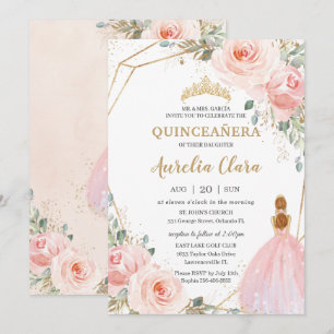 Quinceañera Blush Pink Floral Mis Quince Anos  Invitation