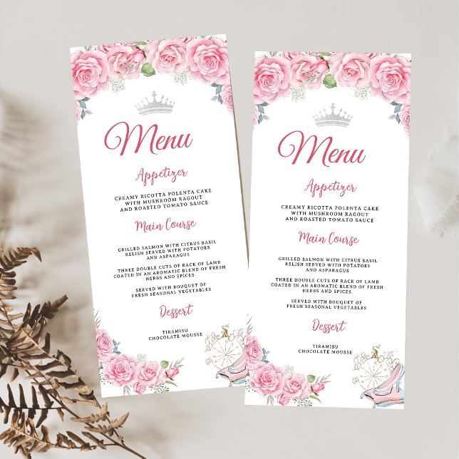 Quinceanera Blush Pink Floral Silver Crown Menu (Creator Uploaded)