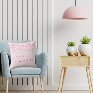 Quinceanera blush pink glitter drops monogram cushion