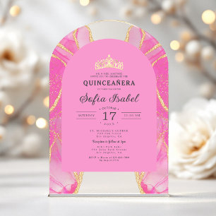 Quinceañera Blush Pink Gold Agate Elegant Acrylic Invitations
