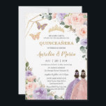 Quinceañera Blush Pink Lilac Purple Floral Twins  Invitation<br><div class="desc">Personalise this lovely quinceañera invitation with own wording easily and quickly,  simply press the customise it button to further re-arrange and format the style and placement of the text.  Matching items available in store!  (c) The Happy Cat Studio</div>