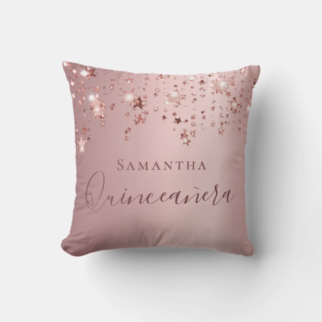 Quinceanera blush pink monogram name sparkle cushion (Front)