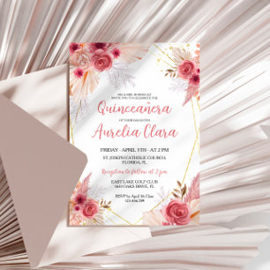 Quinceañera Blush Pink Pampas Grass Floral Invitation