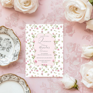 Quinceanera Blush Pink Rose Birthday Invitation