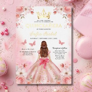 Quinceañera Blush Pink Rose Floral Butterfly