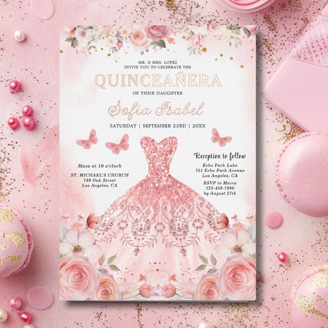 Quinceañera Blush Pink Rose Floral Butterfly (Creator Uploaded)