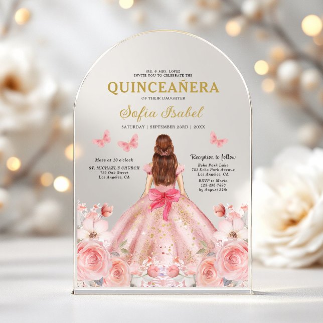 Quinceañera Blush Pink Rose Floral Butterfly Acrylic Invitations (Creator Uploaded)