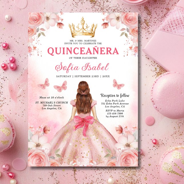 Quinceañera Blush Pink Rose Floral Butterfly Invitation (Creator Uploaded)