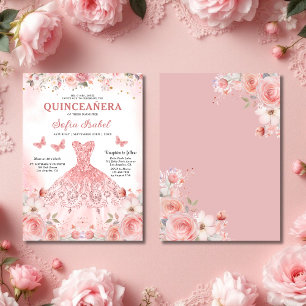 Quinceañera Blush Pink Rose Floral Thank You