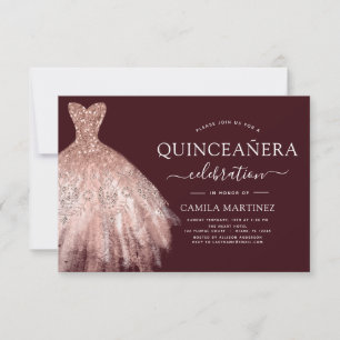 Quinceanera Blush Pink - Rose Gold Burgundy Invitation