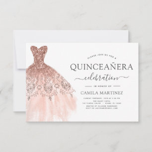 Quinceanera Blush Pink - Rose Gold Glitter Sparkle Invitation
