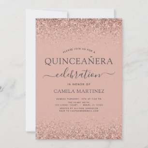 Quinceanera Blush Pink Rose Gold Glitter Sparkle Invitation