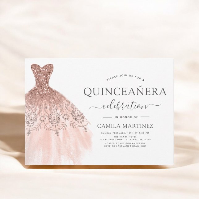 Quinceanera Blush Pink - Rose Gold Glitter Sparkle Invitation (Creator Uploaded)