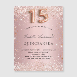 Quinceanera blush pink rose gold magnet invitation