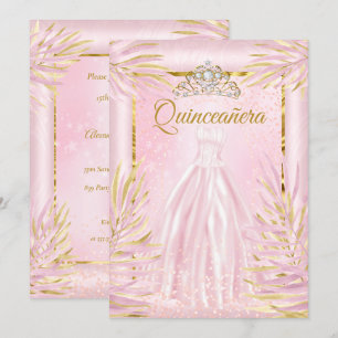 Quinceanera Blush Pink Tiara Dress Birthday Party Invitation