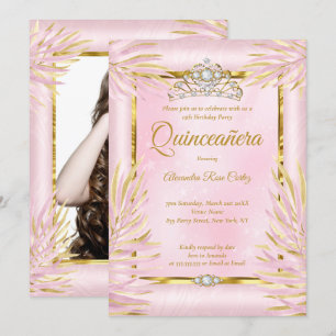 Quinceanera Blush Pink Tiara Photo Birthday Party Invitation