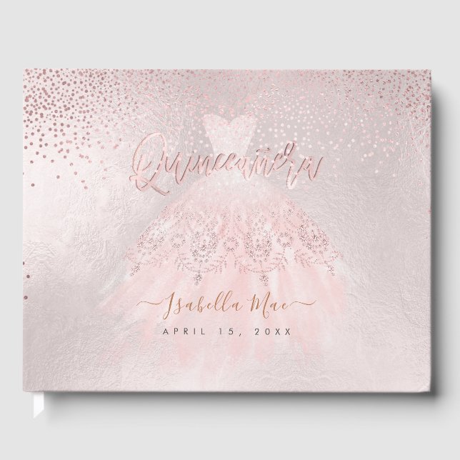 Quinceanera Blush Princess Glitter Gown+Confetti Guest Book (Front)