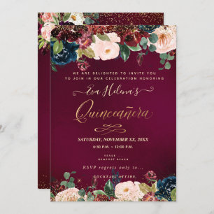 Quinceañera, Blush Watercolor Flowers DIY Sangria Invitation