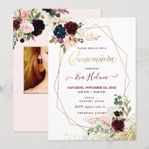 Quinceañera, Blush Watercolor Flowers Princess Invitation