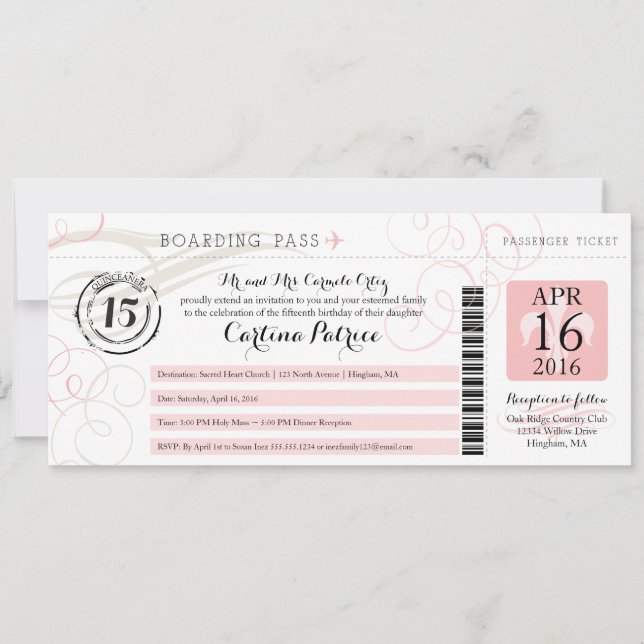 Quinceanera | Boarding Pass Invitation (Front)