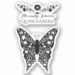 Quinceanera Boho Butterfly Black and White Name