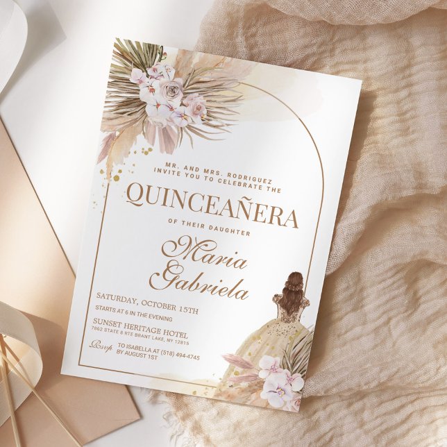 Quinceanera Boho Pampas Floral Mis Quince Anos Invitation (Creator Uploaded)