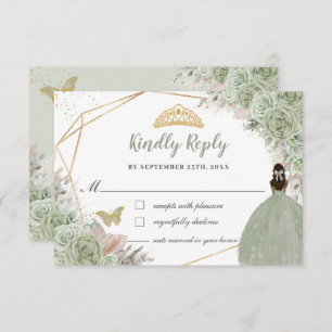 Quinceañera Boho Pampas Grass Sage Green Floral RSVP Card