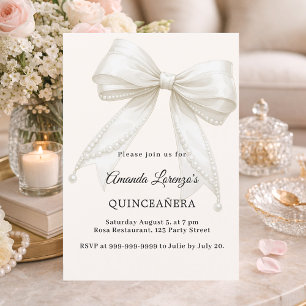 Quinceanera bow ivory cream pearls elegant invitation