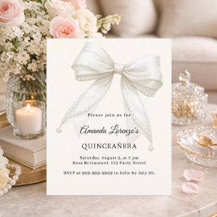 Quinceanera bow ivory cream pearls invitation