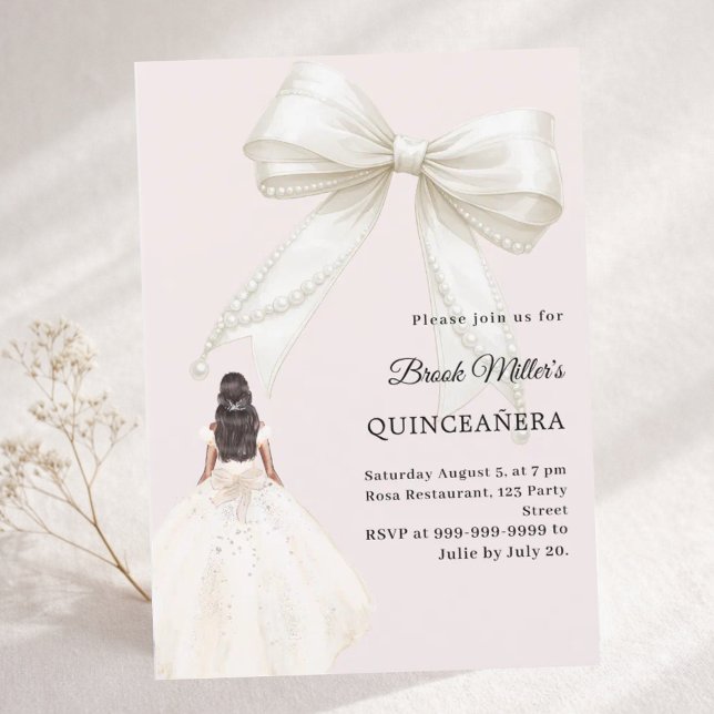 Quinceanera bow ivory dress blush pink invitation (Creator Uploaded)
