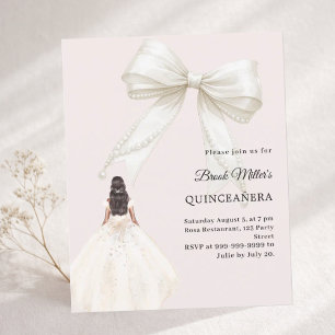 Quinceanera bow ivory dress blush pink invitation