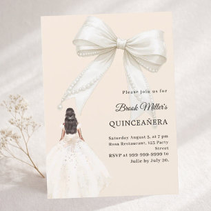 Quinceanera bow ivory dress champagne gold invitation