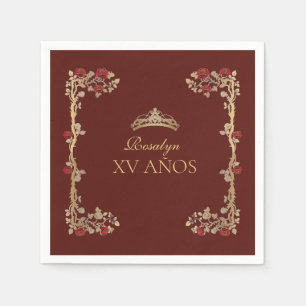 Quinceanera Burgundy and Gold Napkin