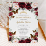 Quinceañera Burgundy Blush Floral Gold Butterflies Invitation<br><div class="desc">Personalise this lovely quinceañera invitation with own wording easily and quickly,  simply press the customise it button to further re-arrange and format the style and placement of the text.  Matching items available in store! (c) The Happy Cat Studio</div>