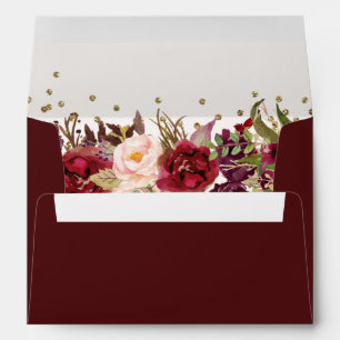 Quinceanera Burgundy Gold floral Sparkle Envelope