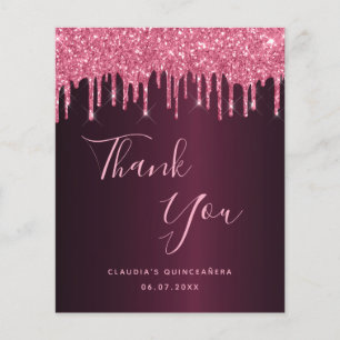 Quinceanera burgundy pink name thank you card